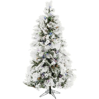 Fraser Hill Farm 9-foot Flocked Snowy Pine Christmas Tree with Multicolor LED String Lighting