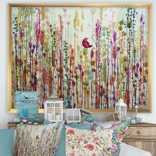 Designart "Red Bird In Color Meadow" Cottage Framed Art Print