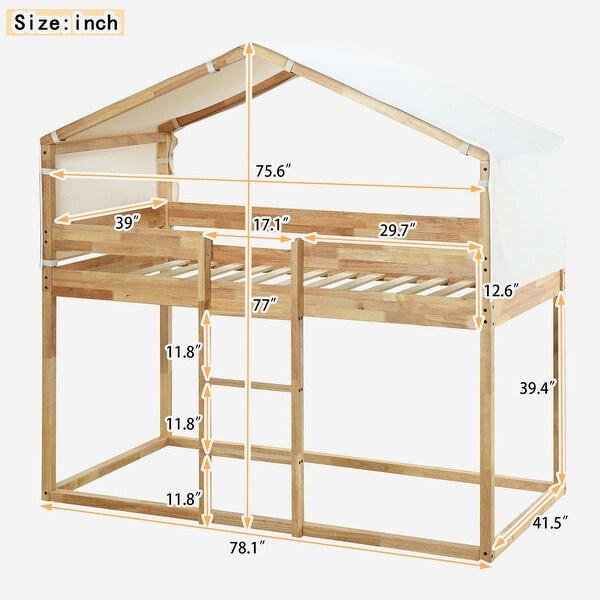 Twin Over Twin Bunk Bed Wood Bed with Tent