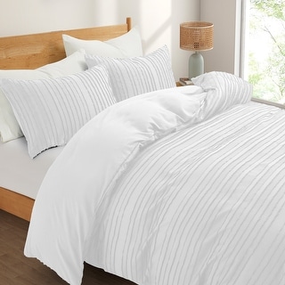 Polyester Clipped Geometric Stripe Duvet Cover & Pillowcase Set