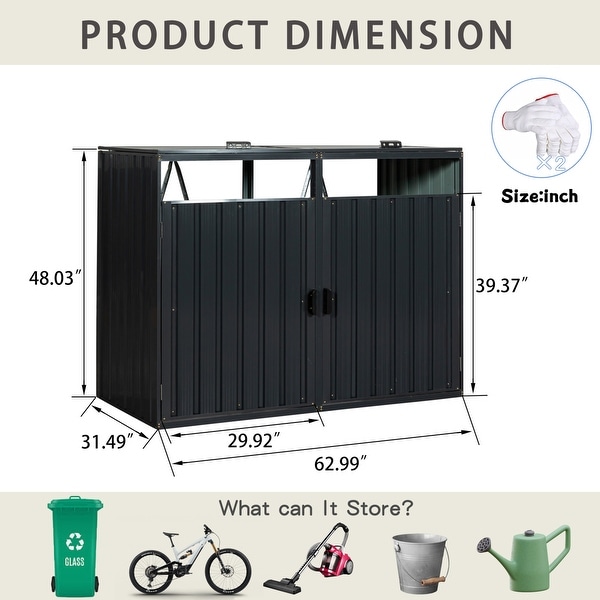 Garbage Shed Stores Trash Cans Metal Outdoor Bin Shed for Trash Can Storage, Stainless Bin Shed for Garden Yard Lawn