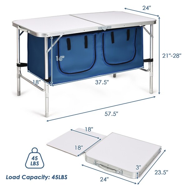 Costway Adjustable Camping Table Aluminum w/ Storage Organizer - See Details