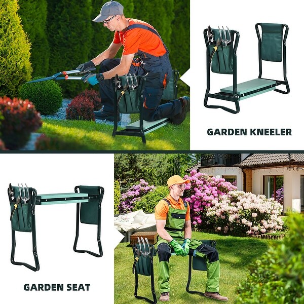 Foldable Garden Kneeler Bench Portable Garden Stool with Tools Pouch