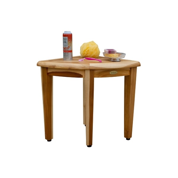 EcoDecors Snazzy Corner Natural Teak Wood Shower Corner Bench 16-inches on each side x 18-inches high