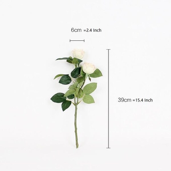 FloralGoods Real Touch 2 Rose Bloom Short Stem in Pink White 15" Tall
