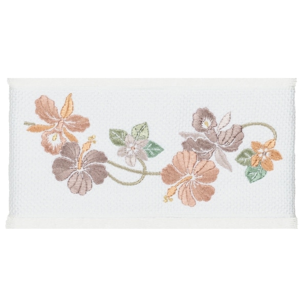 Authentic Hotel and Spa Turkish Cotton Floral Vine Embroidered White 2-piece Bath Towel Set