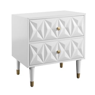 27" White Geometric Patterned Two Drawer Nightstand
