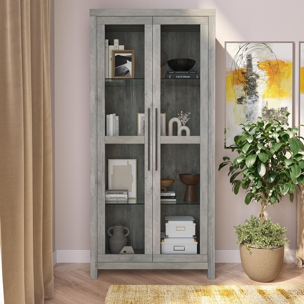 BELLEZE Avalon Curio Cabinet with Tempered Glass Doors
