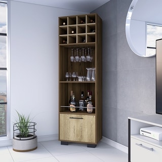 Kitchen 12-Bottle 2-Shelf 1-Drawer Bar Cabinet Mahagony and Macadamia