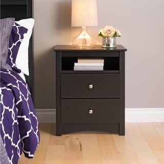 Broadway Black 2-drawer and Open Cubby Nightstand