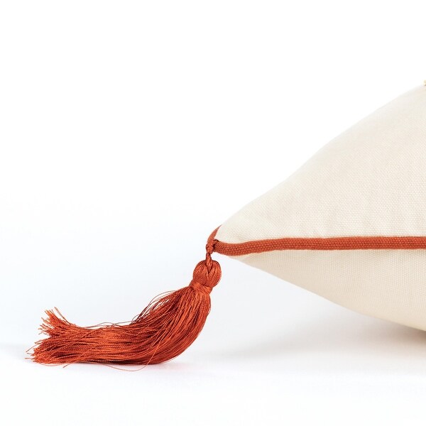 Red Botanical Cotton Four Corner Tassels Pillow Cover