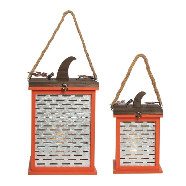 Transpac Metal 19 in. Multicolored Halloween Pumpkin Lantern Set of 2 - N/A