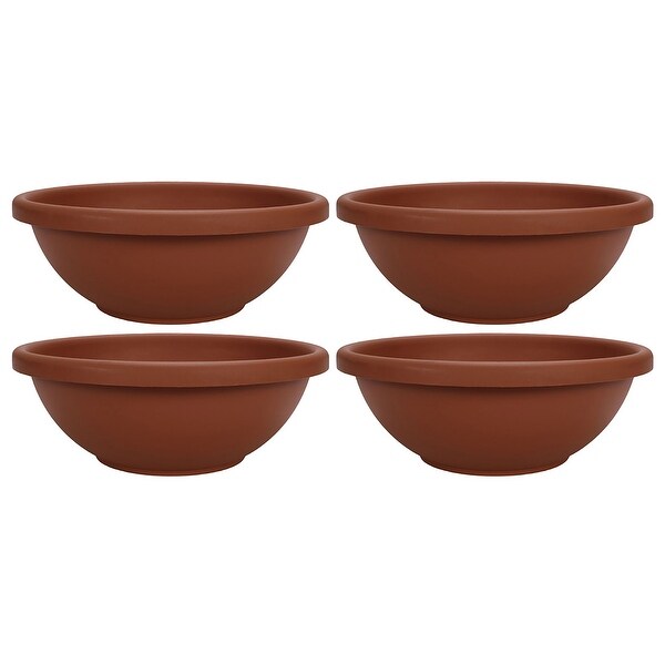 HC Companies 18 Inch Resin Garden Bowl Planter Pot, Terra Cotta Clay (2 Pack) - 1.3