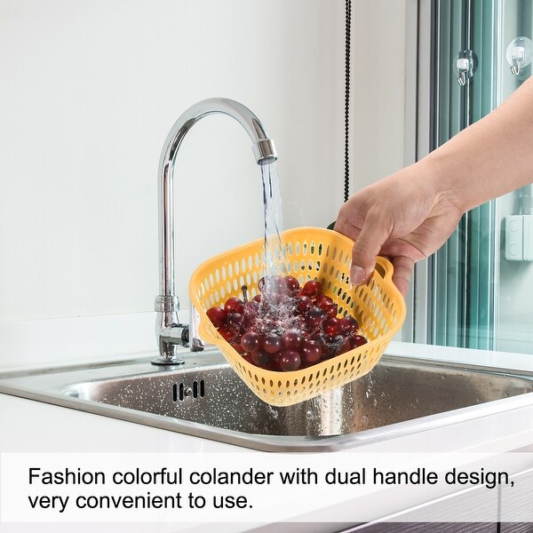 Kitchen Colander Set Plastic Food Strainer Vegetable Washing Basket - Blue Yellow - 20.5 x 18.5 x 8 cm