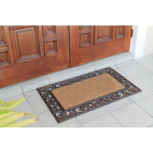 A1HC Rubber and Coir Door Mat Floral Border Dirt Trapper Heavy Weight Large Doormat 24"X38"