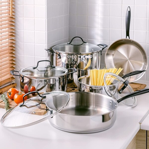 GrandTies Full-Clad Tri-Ply 10 Inch Stainless Steel Frying Pan Induction Cookware