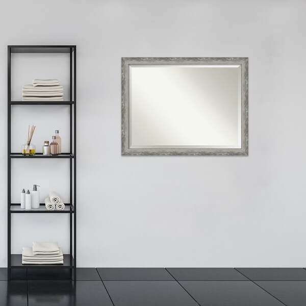 Beveled Bathroom Wall Mirror - Waveline Silver Narrow Frame
