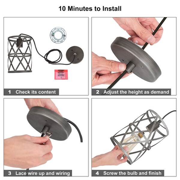 Modern Industrial 1-Light Metal Cylinder Cage Pendant Lights for Dining Room - L5.9'' * W5.9'' * H8.7''