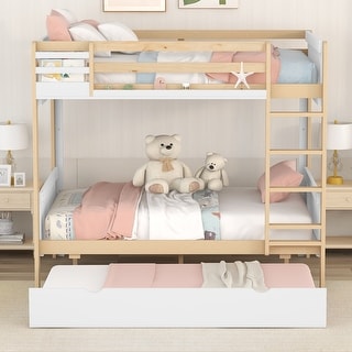 Modern Full over Full Bunk Bed with Storage Shelves, Twin Size Trundle and Ladder