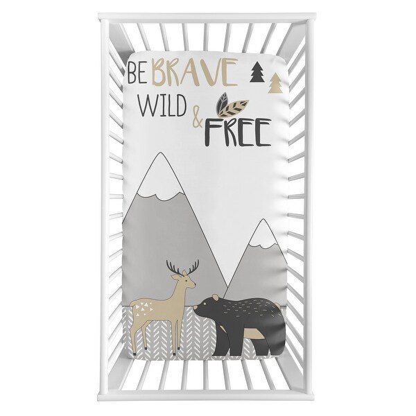 Woodland Animal Collection Boy or Girl Photo Op Fitted Crib Sheet - Beige, Grey and White Boho Deer Bear Mountain Friends