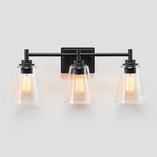 3-Light Dimmable Bathroom Vanity Light Fixture, Black Light Bar, Clear Glass Lamp Shade