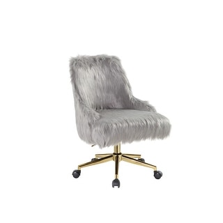 Modern High-End Luxury Style 360 Degree Swivel Adjustable Seat Height Faux Fur Office Chair, 5-Star Base with Caster Wheels