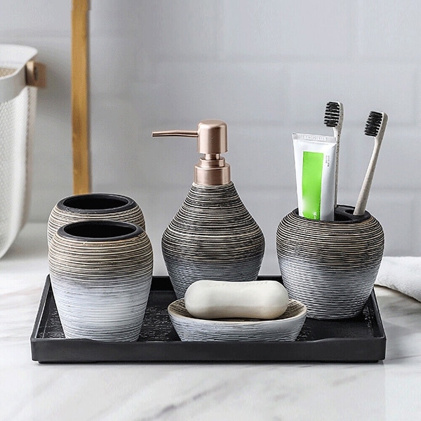 Home Basics 6-Piece Bathroom Accessories Set Ceramics
