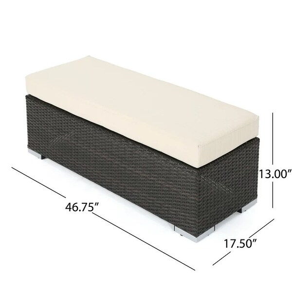 Outdoor Wicker Bench with Cushion, Multibrown