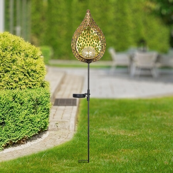 Exhart Solar Metal Filigree Full Flame Torch Garden Stake, 6.5 by 35.5 Inches