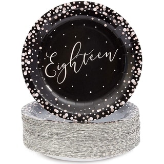 18th Birthday Party Paper Plates with Rose Gold Foil Polka Dots (9 In, 80 Pack)