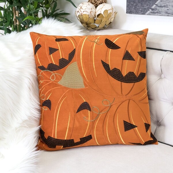 Halloween Pumpkin Velvet 20"x20" Spice Orange Black Throw Pillow with Insert