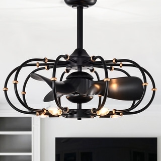 Mill 29 Inch Matte Black with Gold plate Remote Fandelier