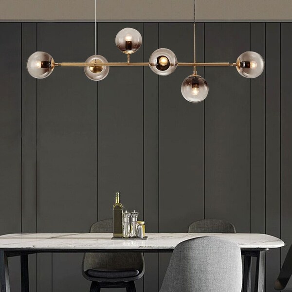 Mid-Century Modern Pendant Chandelier 6 Lights Globe Glass Light - L47.28''xW5.91''xH17.73''