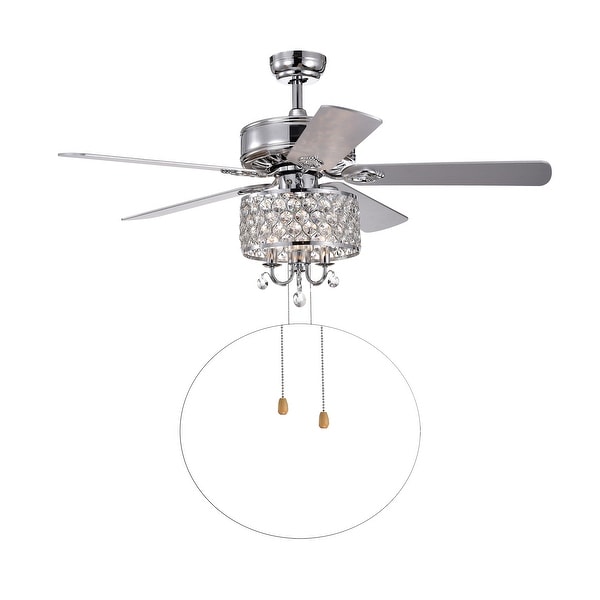 Fengren Chrome 3-light 52-inch Chrome Lighted Ceiling Fan with Crystal Shade (incl. Remote & 2 Color Option Blades)