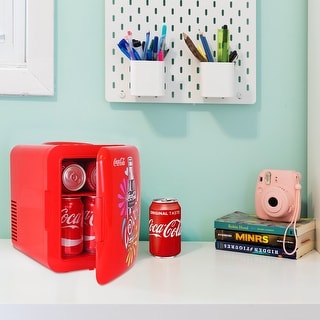 Coca-Cola Love 1971 Series 4L Cooler/Warmer w/ 12V DC and 110V AC Cords, 6 Can Portable Mini Fridge