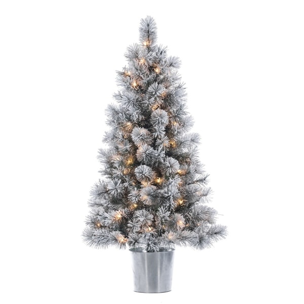 Gerson 4.5' Boise Pine Flocked Potted Prelit Artificial Christmas Tree