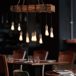 Farmhouse 10-Light Wood Linear Chandelier Pendant for Dining Room - 43.34''