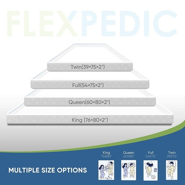FlexPedic Flex Fresh 2 Inch Gel Infused Memory Foam Mattress Topper, Full Size - White
