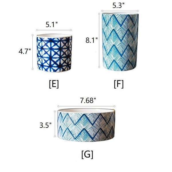 RusticReach Blue Print Ceramic Vase Planter in Various Patterns