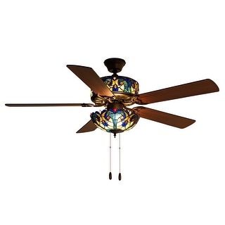 Gracewood Hollow Lemsine Blue Stained Glass Tiffany-style Ceiling Fan - 52"L x 52"W x 19"H - 52"L x 52"W x 19"H