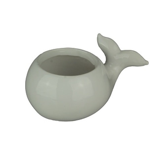 White Ceramic Coastal Decor Pudgy Whale Planter - 3.5 X 7.5 X 4.75 inches