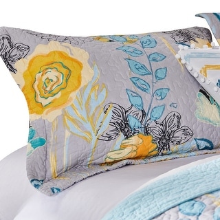 Minsk Pillow Sham, Yellow Flowers, Gray Cotton Fabric