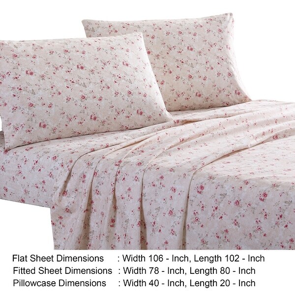 Veria 4 Piece King Bedsheet Set with Floral Print The Urban Port, Pink