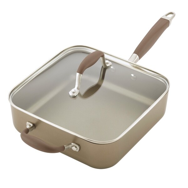 Anolon Advanced Umber Hard-Anodized Nonstick Square Sauté Pan with Lid, 4-Quart, Light Brown