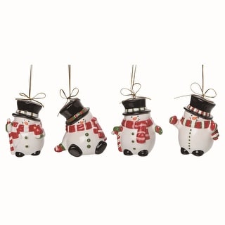 Transpac Ceramic White Christmas Snowman Bells Ornaments Set of 4