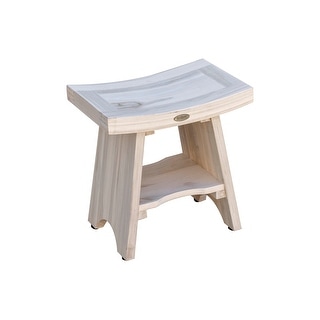 CoastalVogue Serenity Antique White Finish Shower Stool Teak Wood Bench/Stool with Storage Shelf 18-inches Wide x 18-inches High