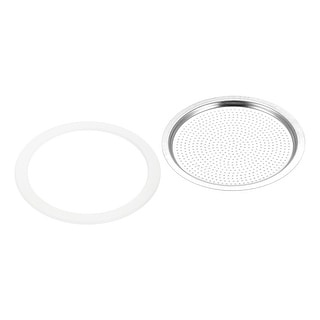 3x Silicone Gasket 1x Filter Screen 82x72mm f 12-Cup Mocha Coffee Pot - White, Silver Tone