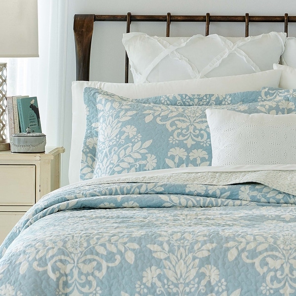 Laura Ashley Rowland Cotton Reversible Blue Quilt Set