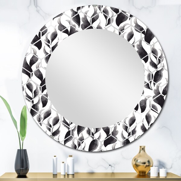 Designart 'Monochrome Minimalist Florals' Printed Modern Wall Mirror