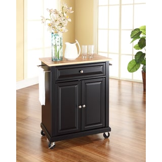Black Wood Portable Kitchen Cart/Island with Natural Wood Top